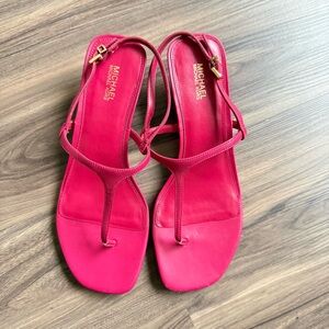 MICHAEL Michael Kors Hot Pink Leather T-Strap Sandals